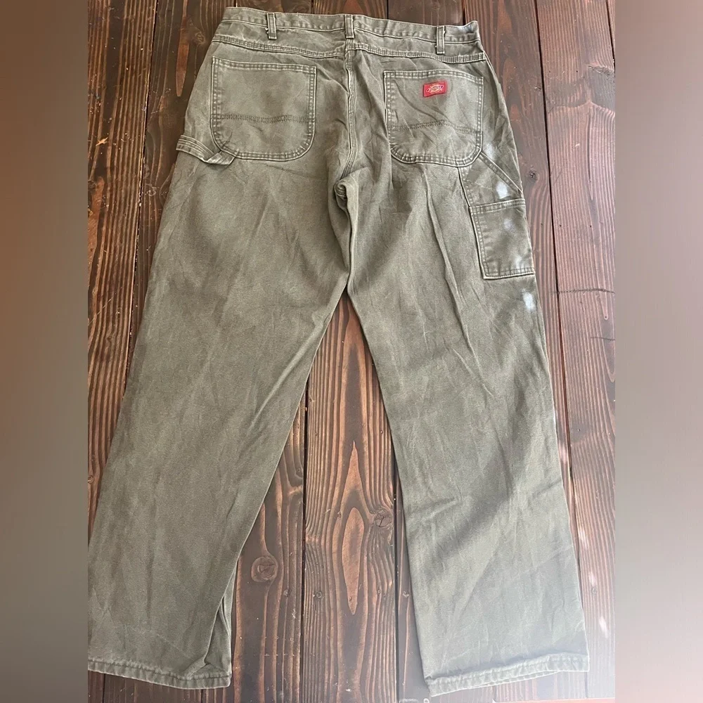 Men’s Dickies Straight Leg Canvas Pants Olive Green 36 X 30